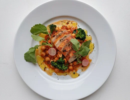 Куряча грудка з нутом та молодою броколі